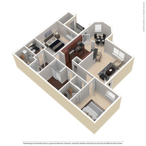 Floor plan for 2 beds, 2 baths, 1101 sqft